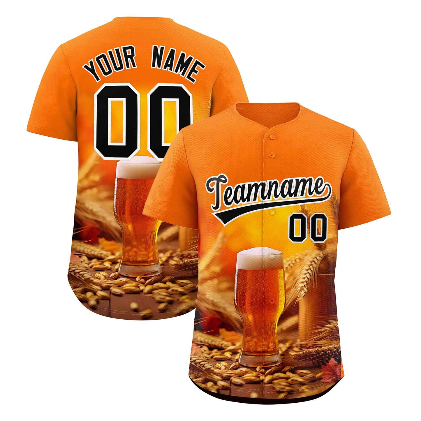 Custom Orange National Beer Day Personalized Beer Pattern Baseball Jersey