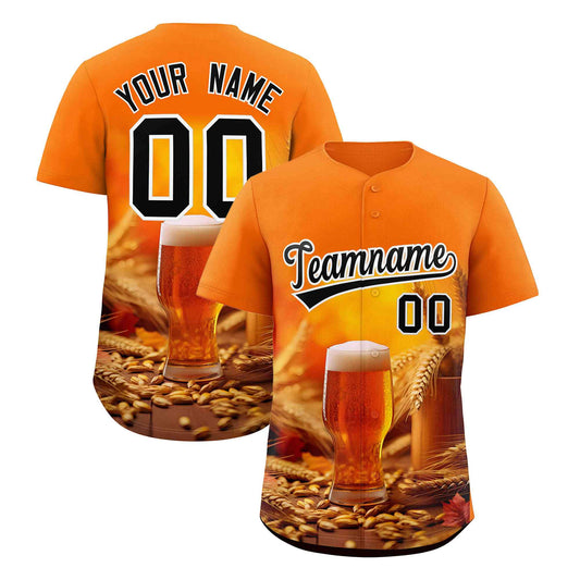 Custom Orange National Beer Day Personalized Beer Pattern Baseball Jersey