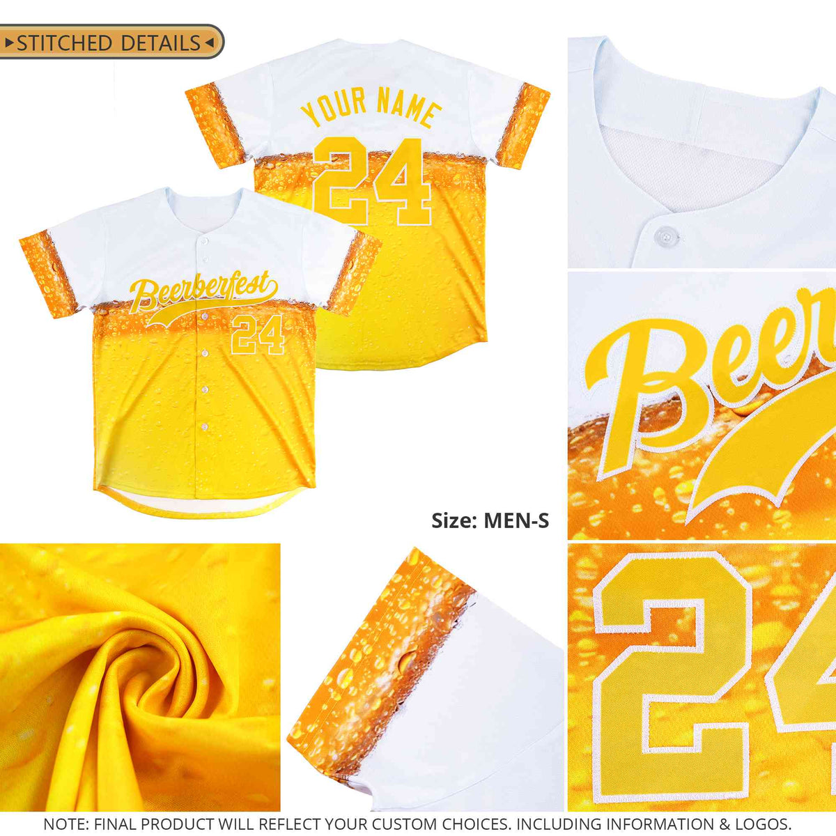 Custom Old Gold Red National Beer Day Personalized Beer Pattern Baseball Jersey Limited