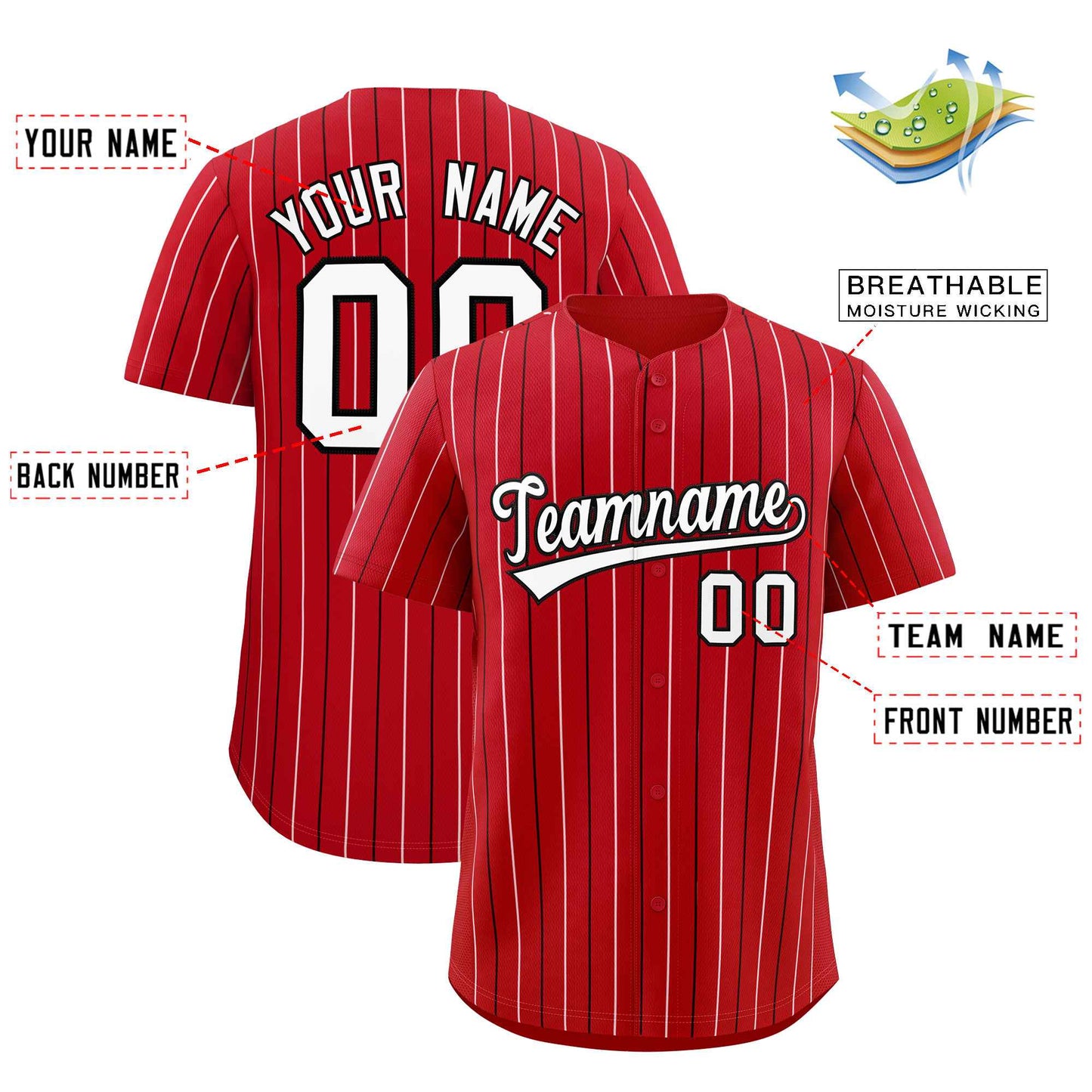 Custom Red White and Black Bi-Color Stripes Fashion Authentic Baseball Jersey Limited