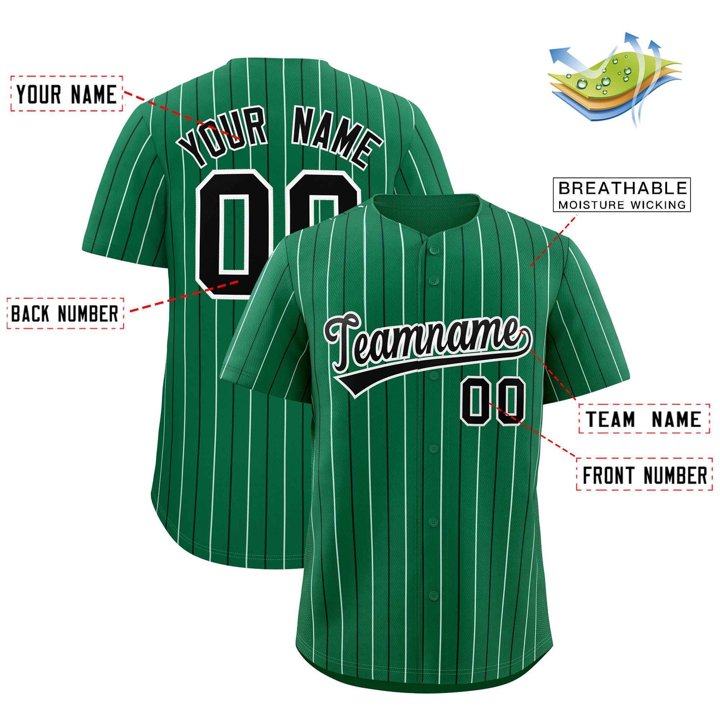 Custom Kelly Green Black and White Bi-Color Stripes Fashion Authentic Baseball Jersey Limited