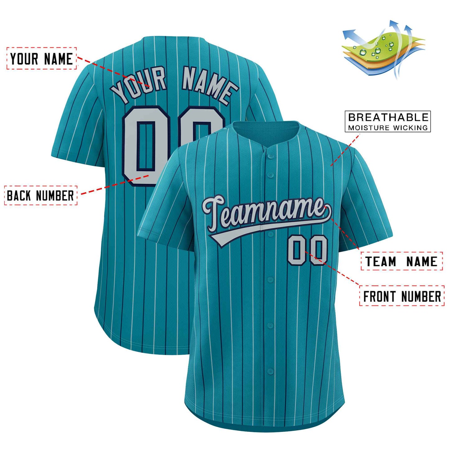 Custom Teal Navy and Gray Bi-Color Stripes Fashion Authentic Baseball Jersey Limited