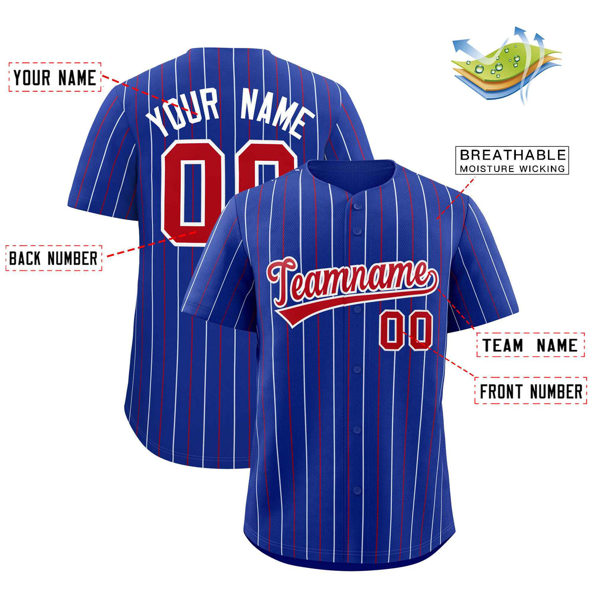 Custom Royal Red and White Bi-Color Stripes Fashion Authentic Baseball Jersey Limited