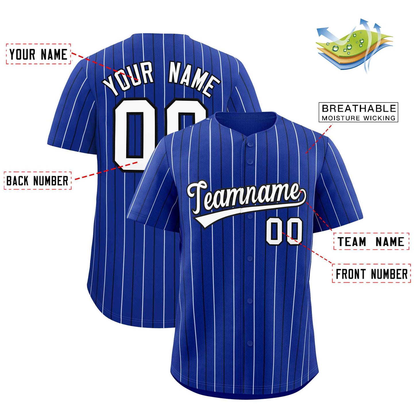 Custom Royal Black and White Bi-Color Stripes Fashion Authentic Baseball Jersey Limited