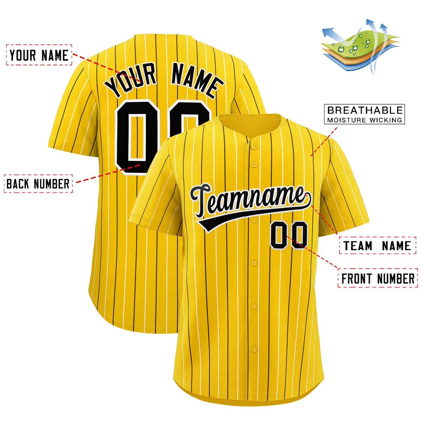 Custom Gold Black and White Bi-Color Stripes Fashion Authentic Baseball Jersey Limited