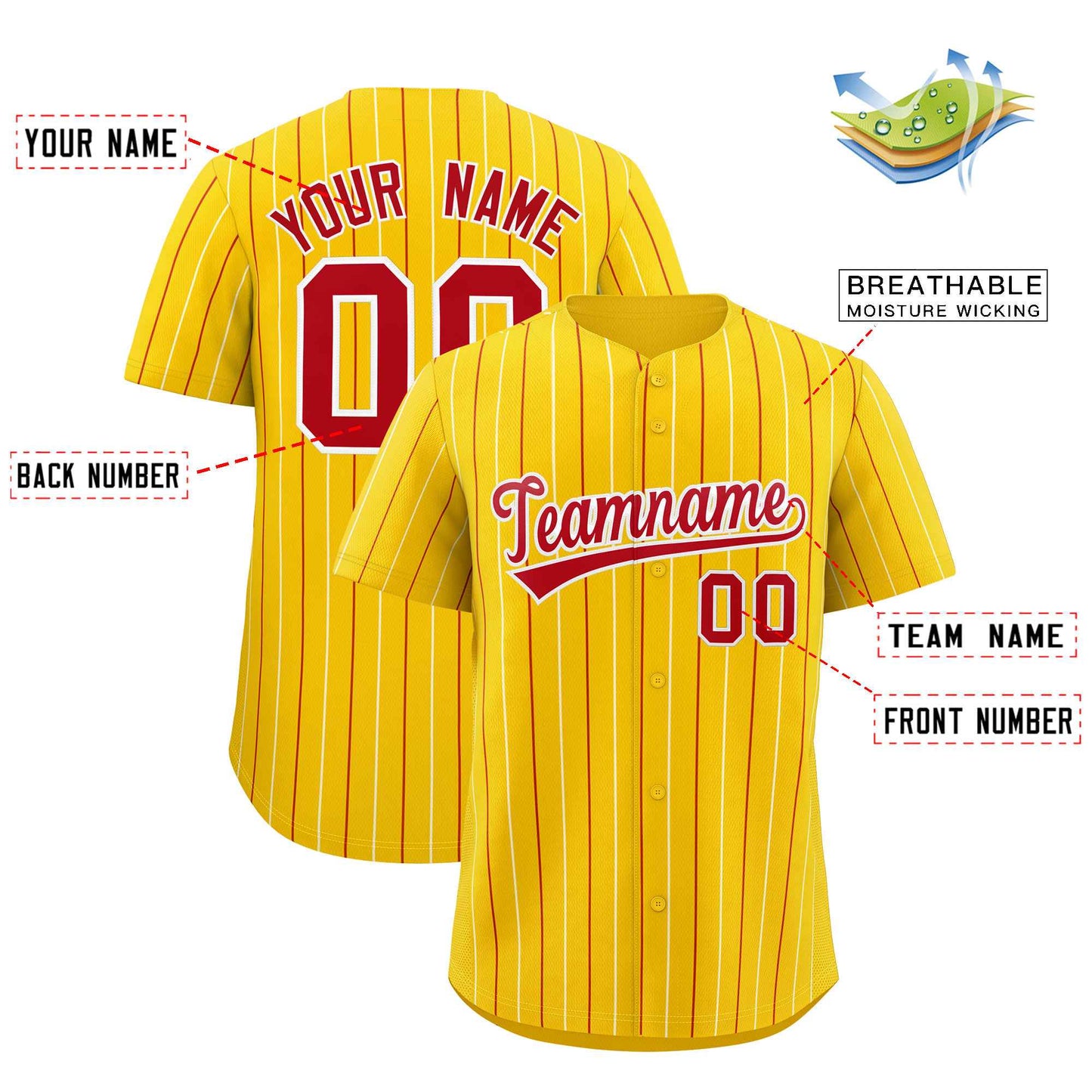 Custom Gold Red and White Bi-Color Stripes Fashion Authentic Baseball Jersey Limited