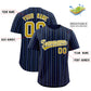Custom Navy Old Gold and White Bi-Color Stripes Fashion Authentic Baseball Jersey Limited