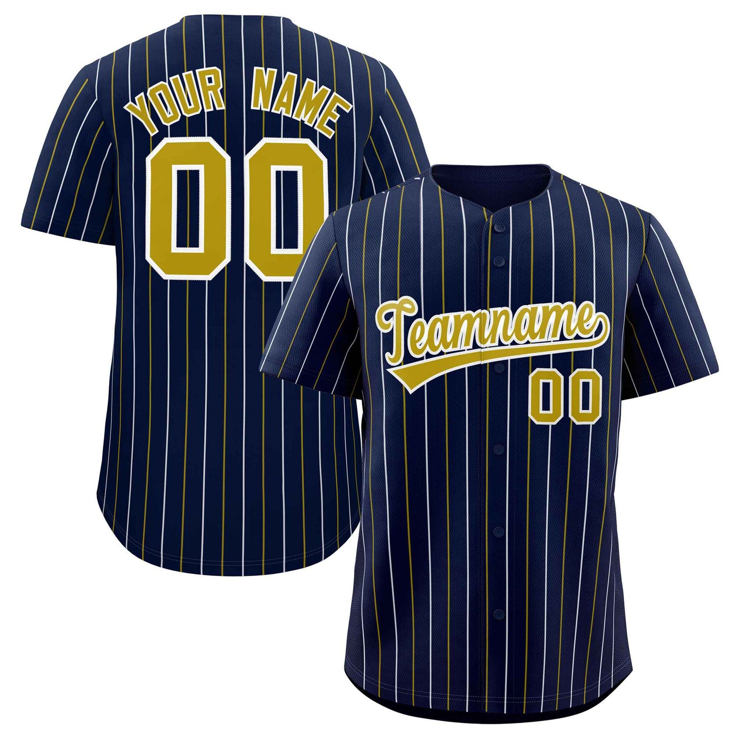 Custom Navy Old Gold and White Bi-Color Stripes Fashion Authentic Baseball Jersey