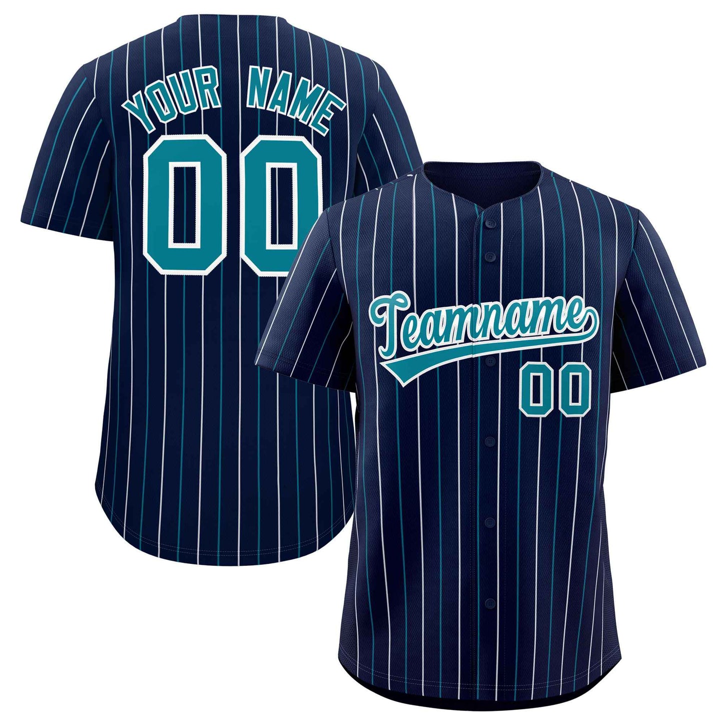 Custom Navy Teal and White Bi-Color Stripes Fashion Authentic Baseball Jersey