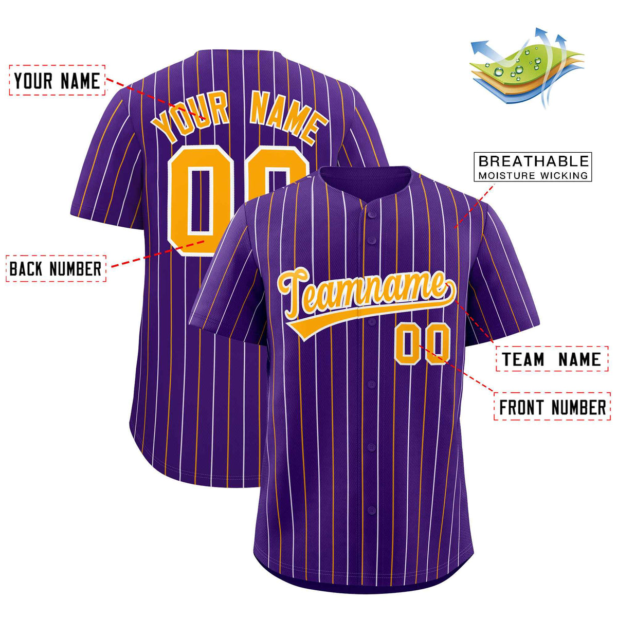 Custom Purple Yellow and White Bi-Color Stripes Fashion Authentic Baseball Jersey Limited