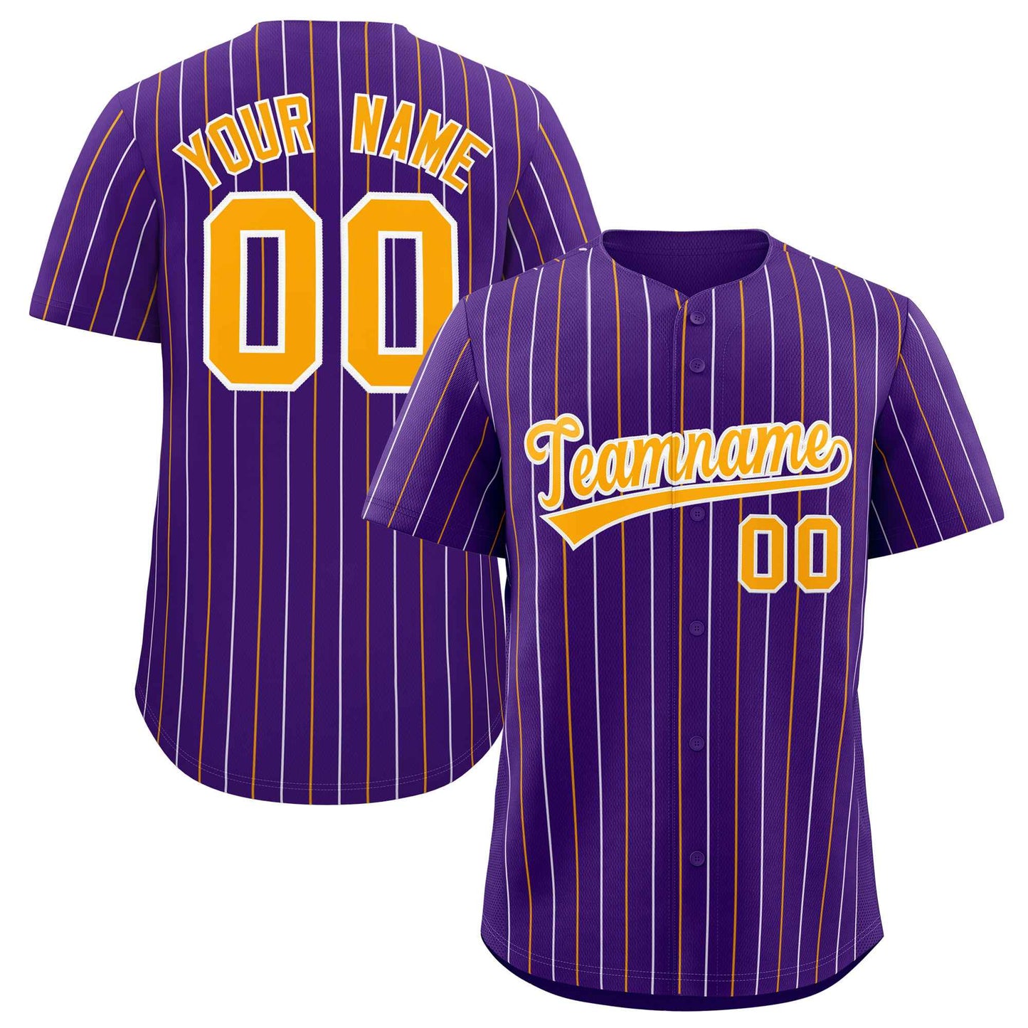 Custom Purple Yellow and White Bi-Color Stripes Fashion Authentic Baseball Jersey