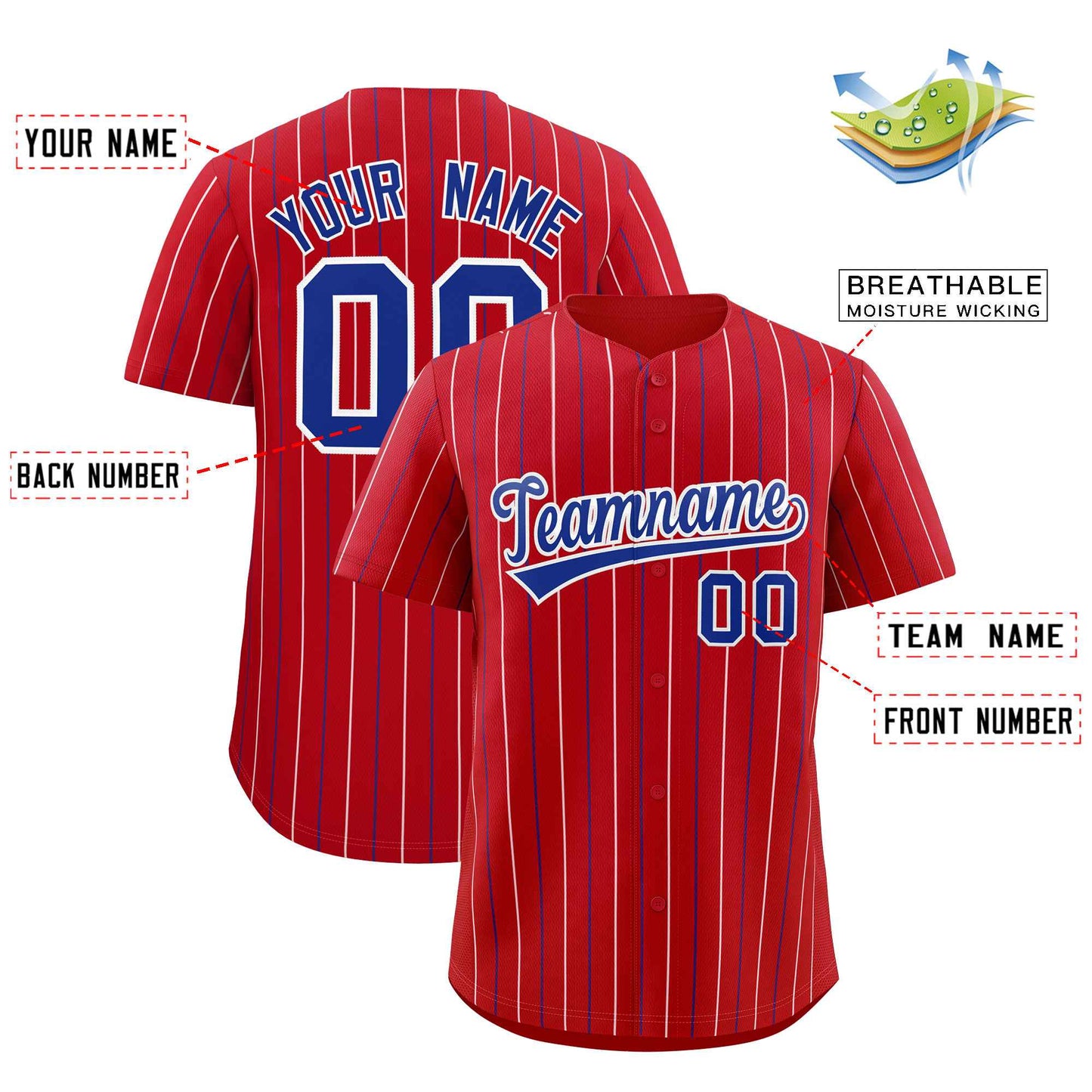 Custom Red Royal and White Bi-Color Stripes Fashion Authentic Baseball Jersey Limited