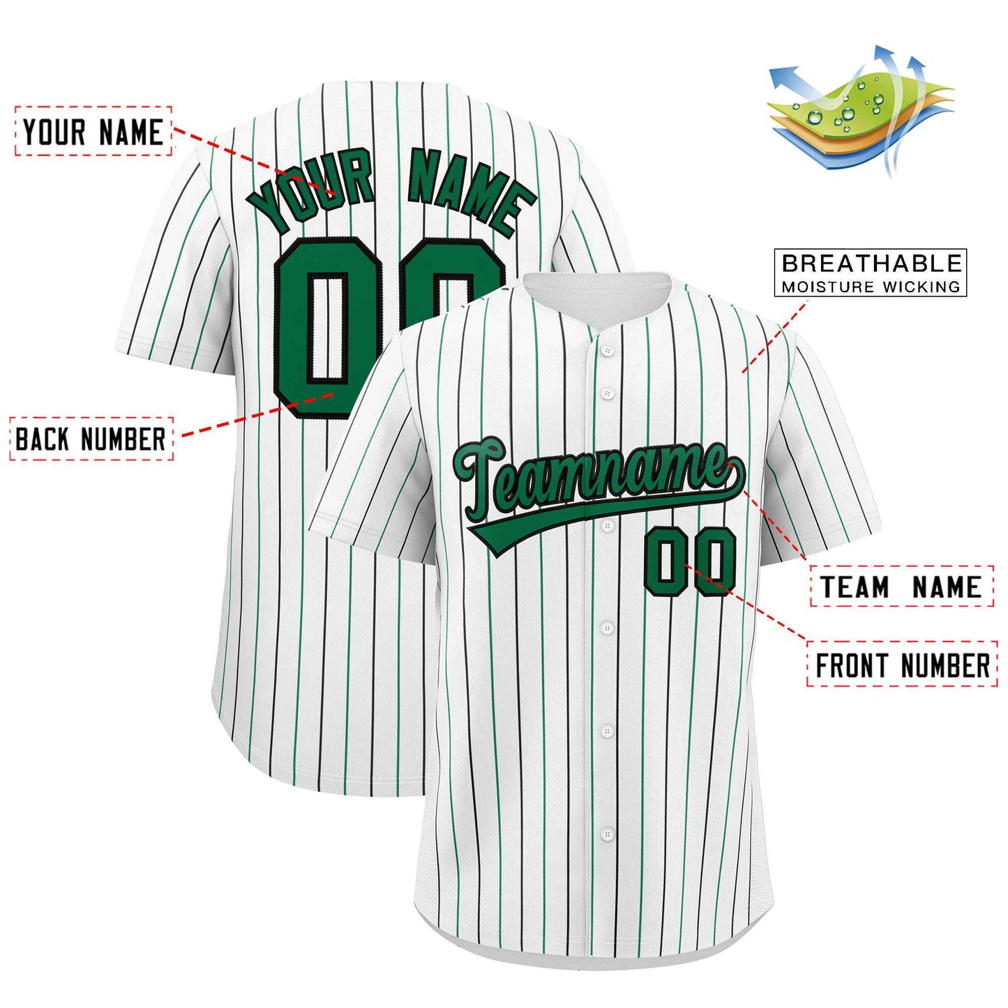 Custom White Kelly Green and Black Bi-Color Stripes Fashion Authentic Baseball Jersey Limited
