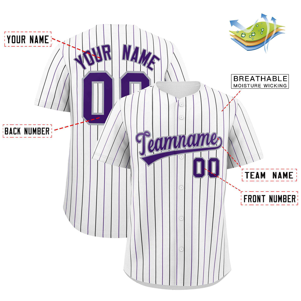 Custom White Purple and Gray Bi-Color Stripes Fashion Authentic Baseball Jersey Limited