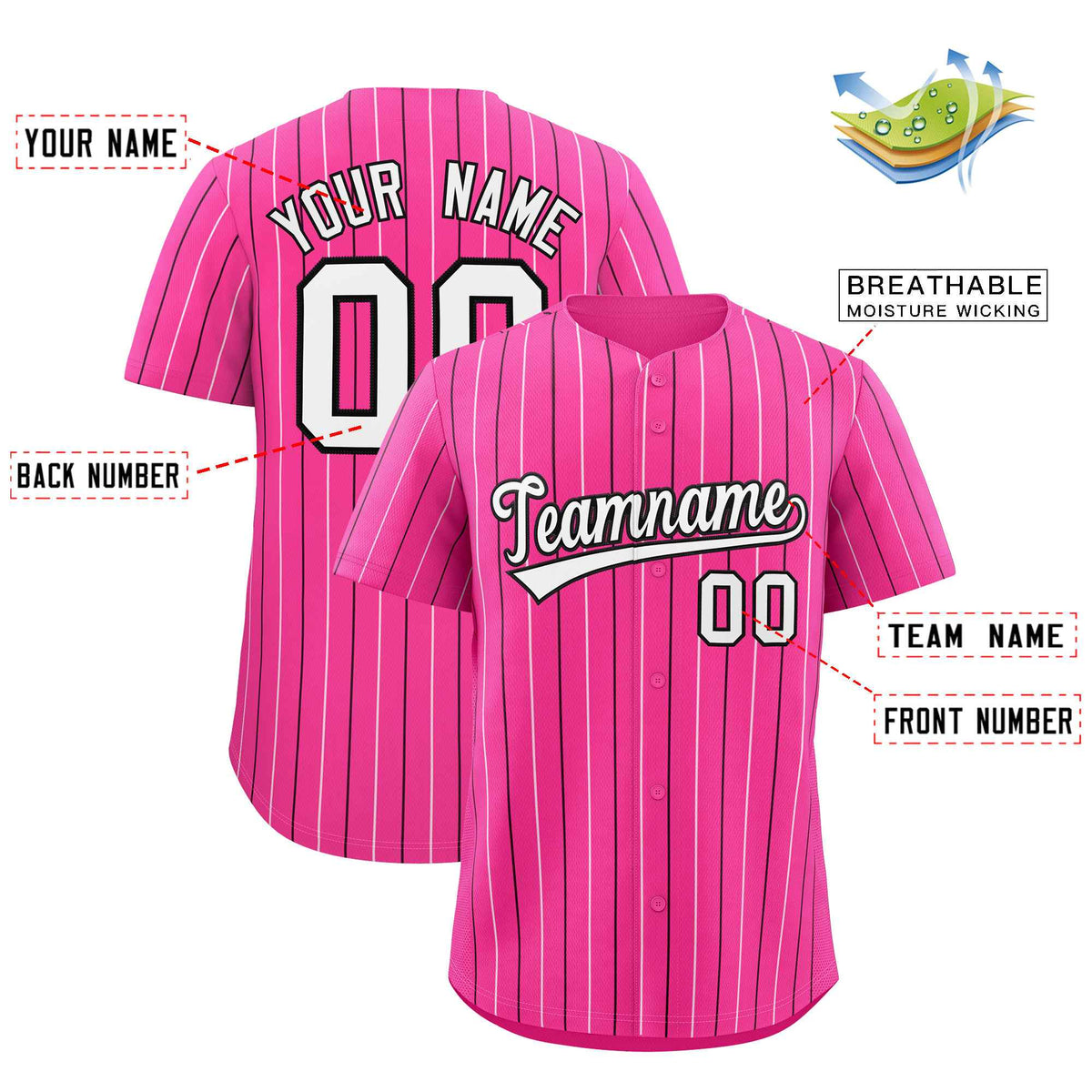 Custom Pink White and Black Bi-Color Stripes Fashion Authentic Baseball Jersey Limited