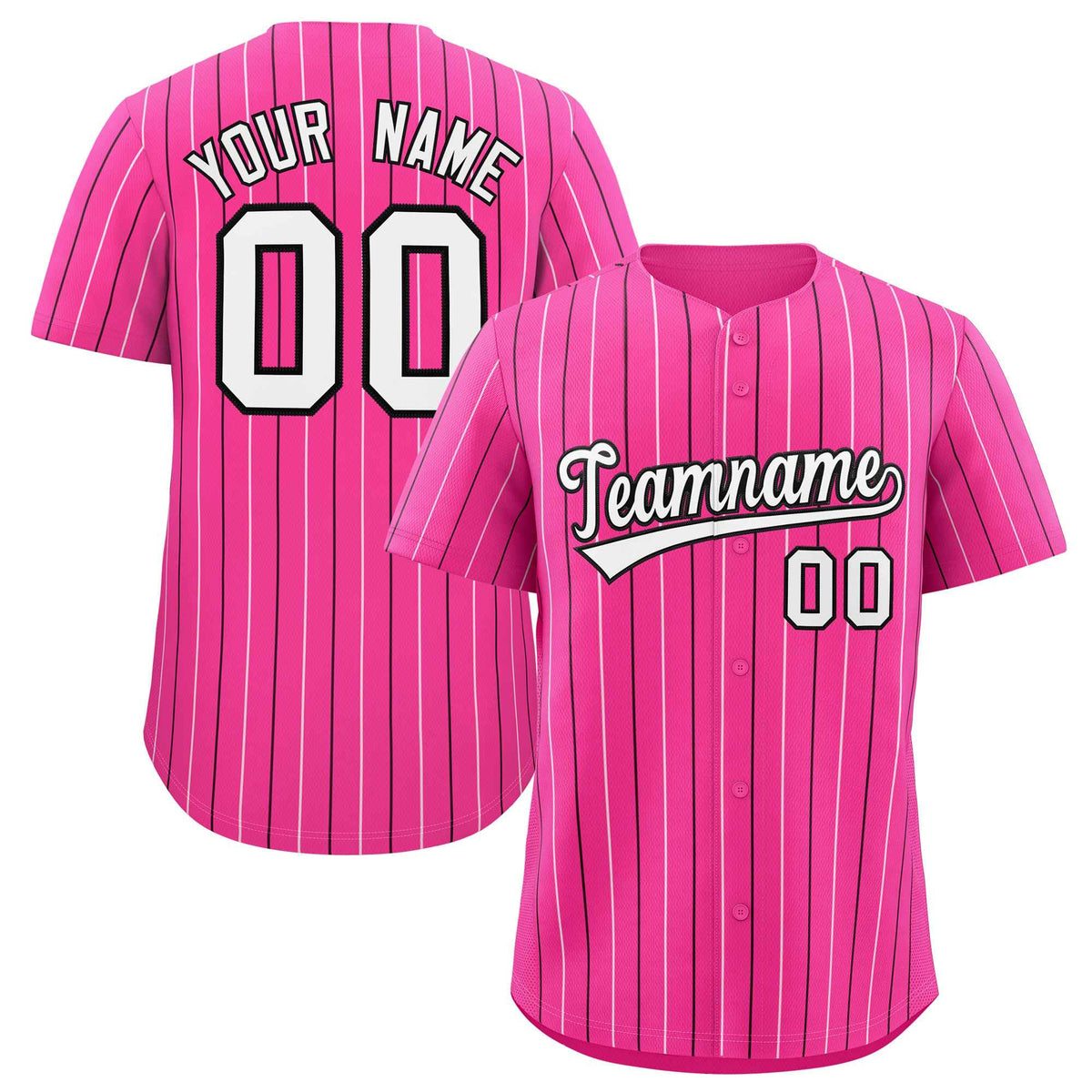 Custom Pink White and Black Bi-Color Stripes Fashion Authentic Baseball Jersey