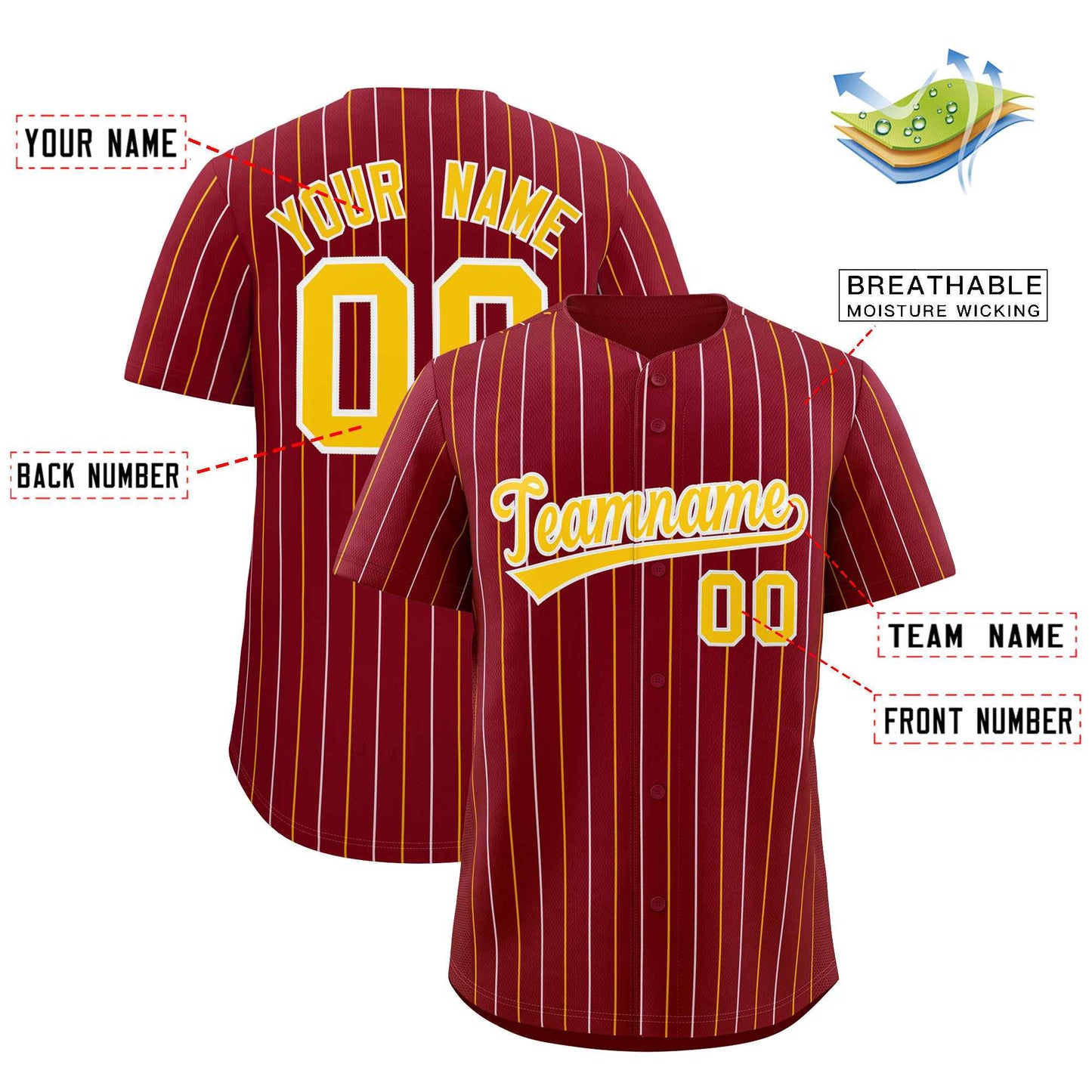 Custom Crimson Gold and White Bi-Color Stripes Fashion Authentic Baseball Jersey Limited
