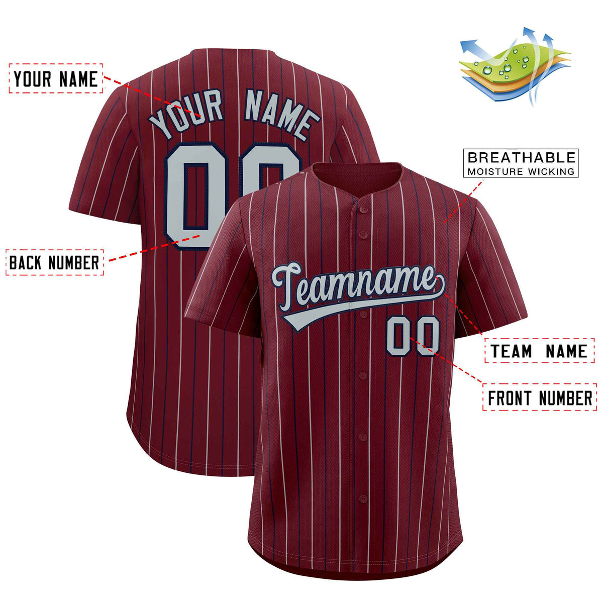 Custom Burgundy Silver and Black Bi-Color Stripes Fashion Authentic Baseball Jersey Limited