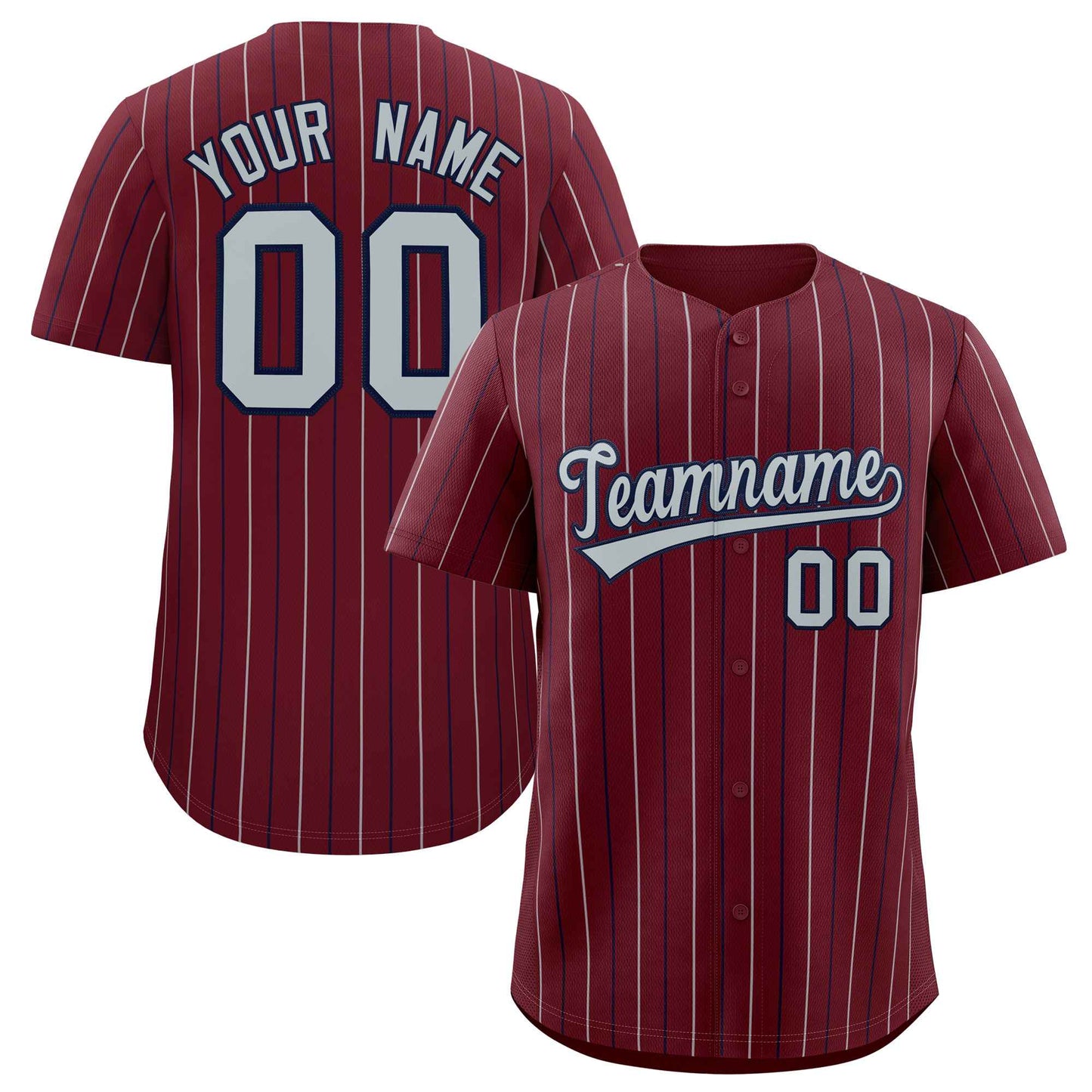 Custom Burgundy Silver and Black Bi-Color Stripes Fashion Authentic Baseball Jersey
