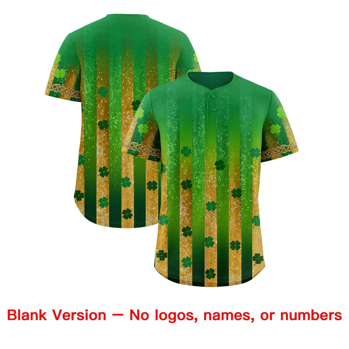 Custom Kelly Green Green St.Patrick's Day Personalized Four Leaf Clover Pattern Baseball Jersey Limited