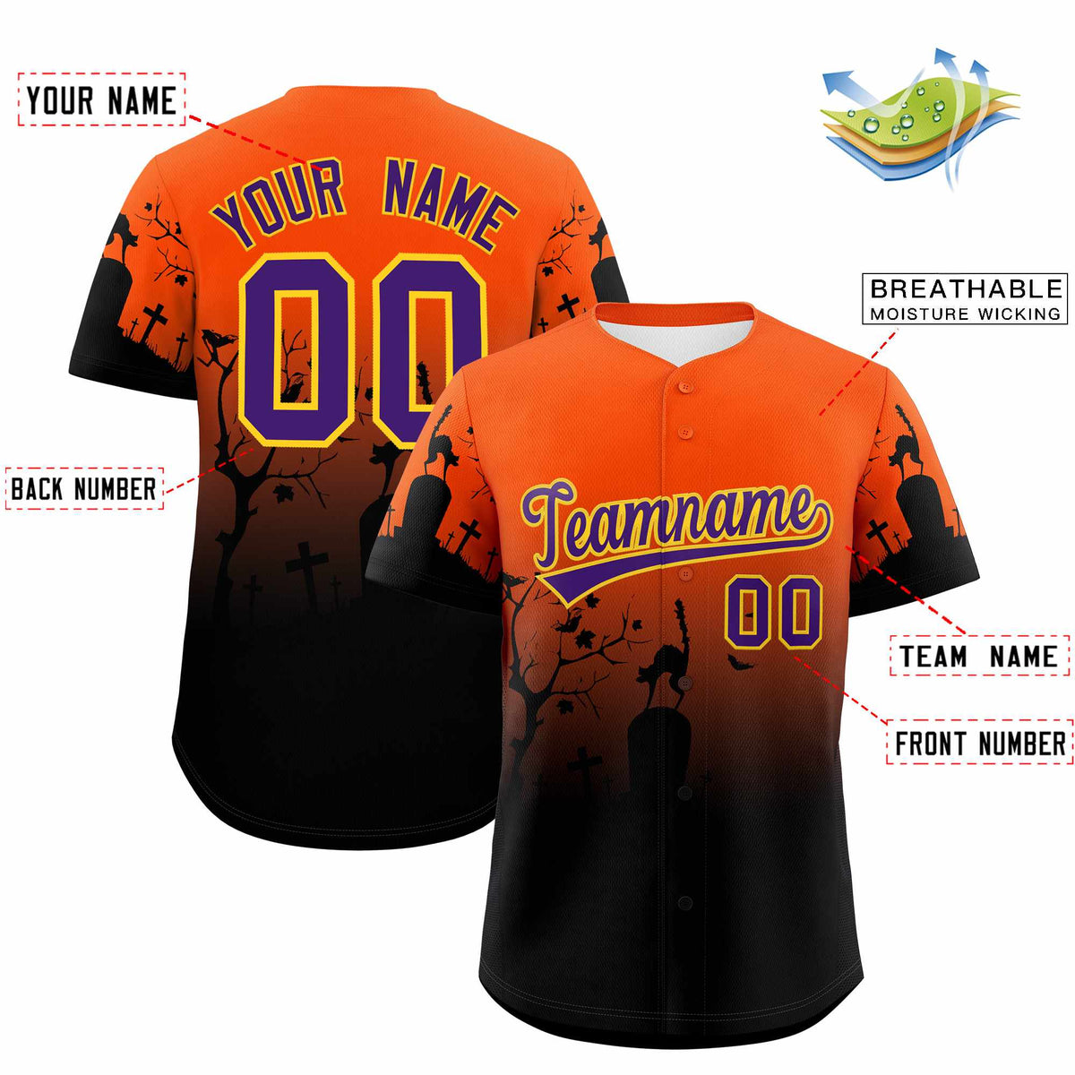 Custom Multi Color Halloween Authentic Baseball Jersey Limited