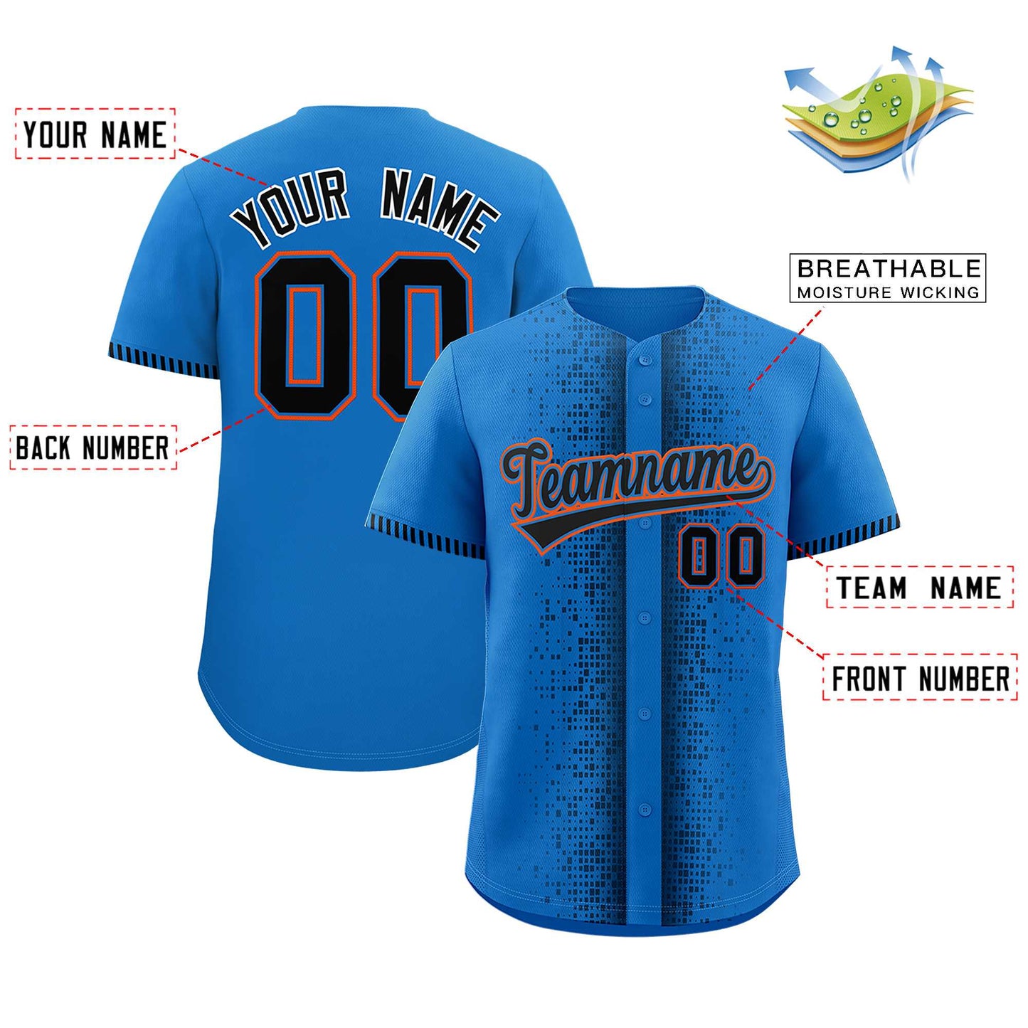 Custom Powder Blue Black Personalized Phonetic Rhythm Authentic Baseball Jersey Limited
