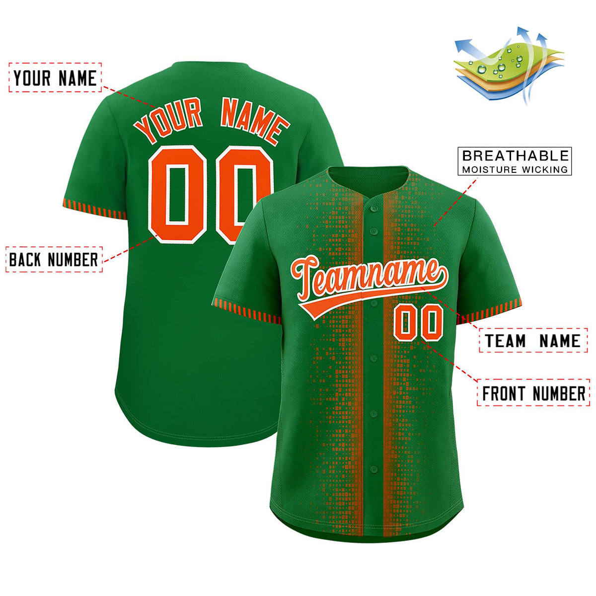 Custom Kelly Green Orange Personalized Phonetic Rhythm Authentic Baseball Jersey Limited