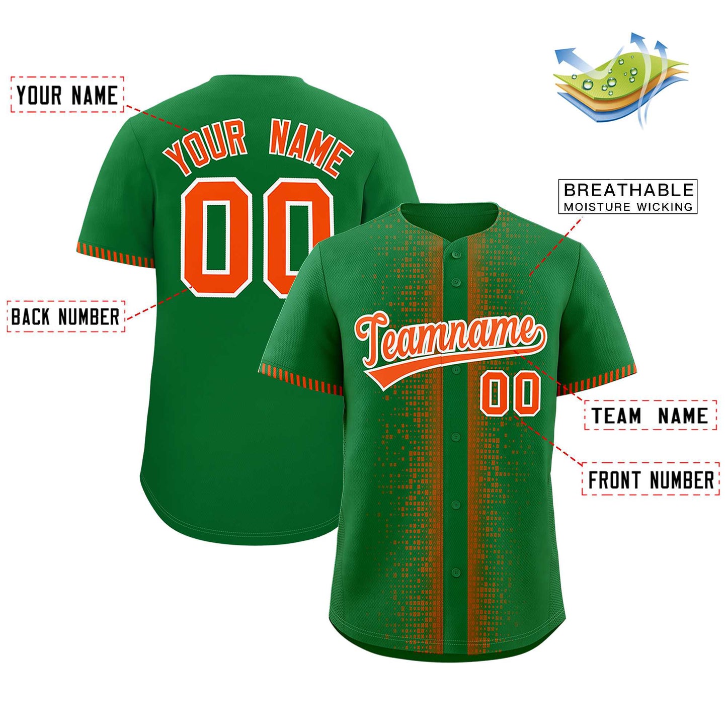 Custom Kelly Green Orange Personalized Phonetic Rhythm Authentic Baseball Jersey Limited