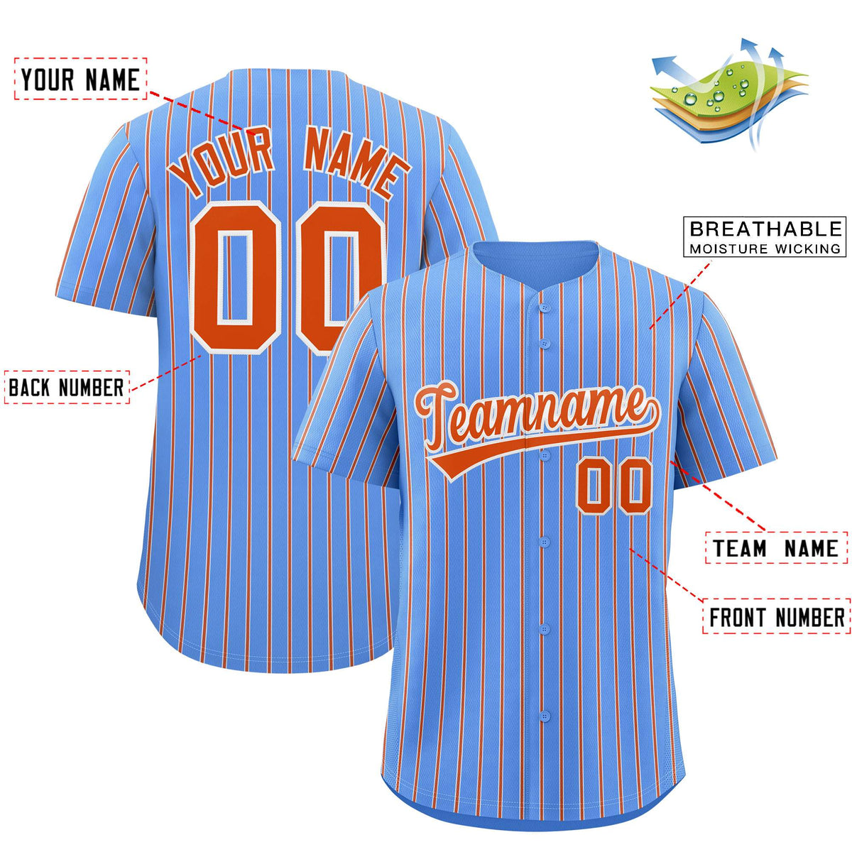 Custom Powder Blue White Tricolor Stripe Fashion Authentic Baseball Jersey Limited