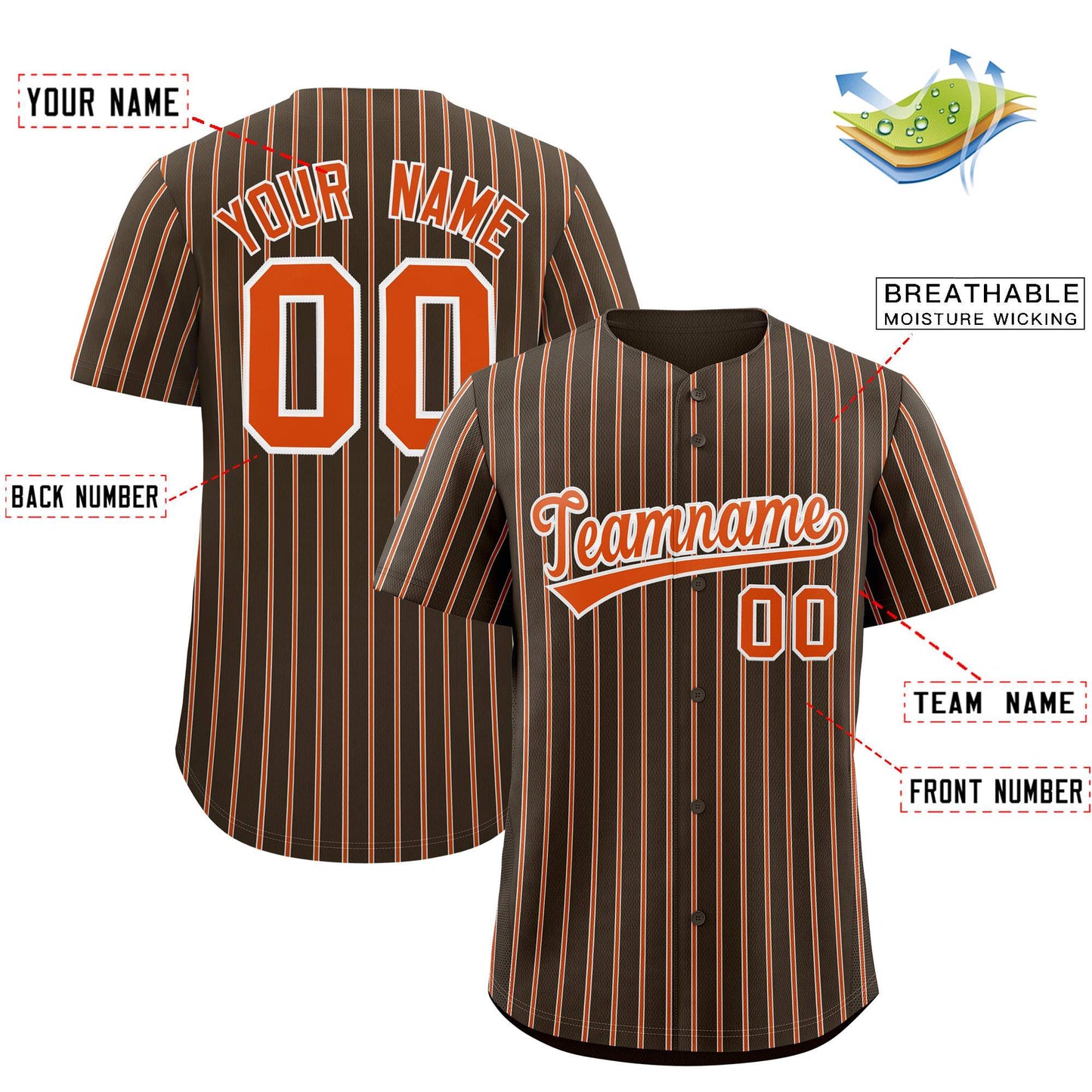 Custom Brown White Tricolor Stripe Fashion Authentic Baseball Jersey Limited
