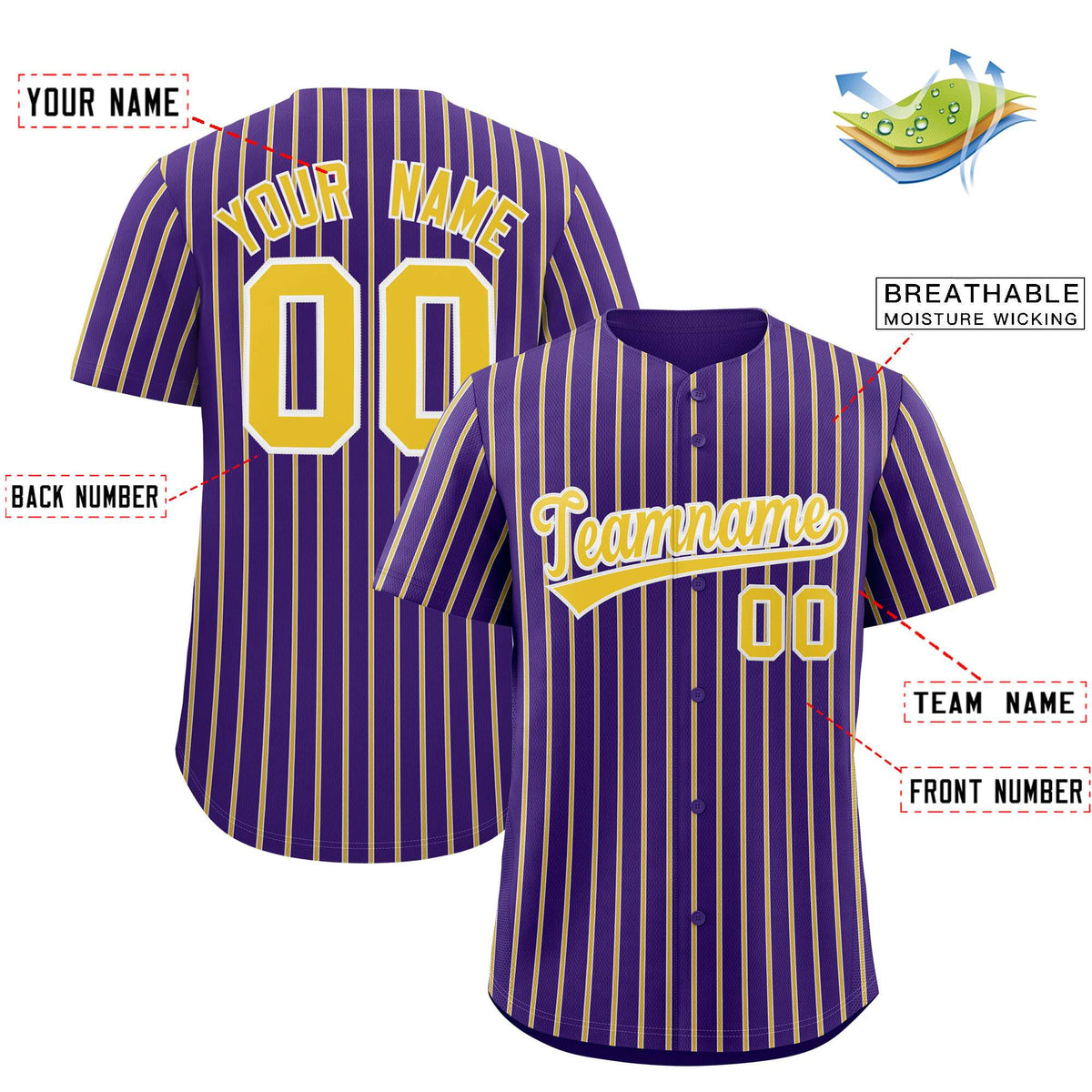 Custom Purple White Tricolor Stripe Fashion Authentic Baseball Jersey Limited