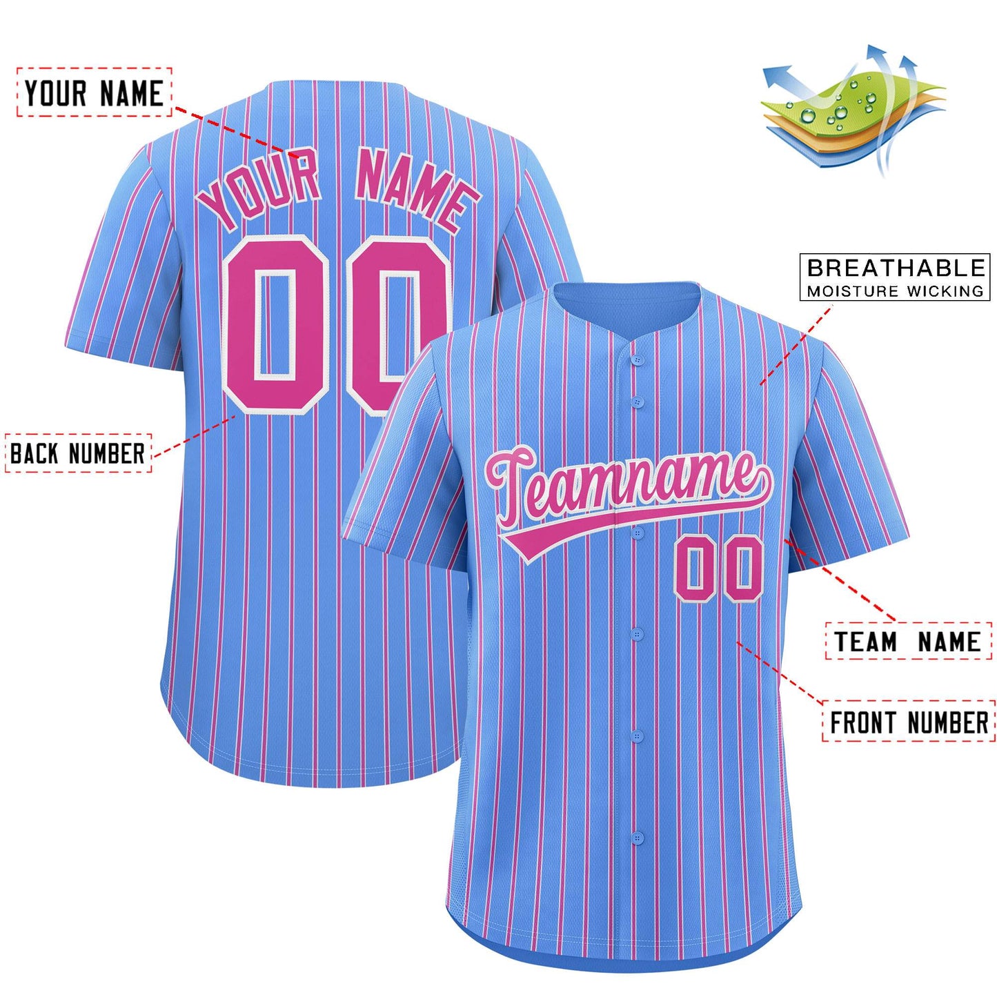 Custom Powder Blue White Tricolor Stripe Fashion Authentic Baseball Jersey Limited