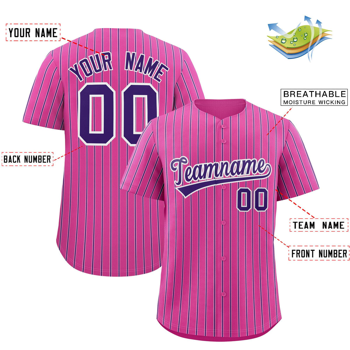 Custom Pink White Tricolor Stripe Fashion Authentic Baseball Jersey Limited