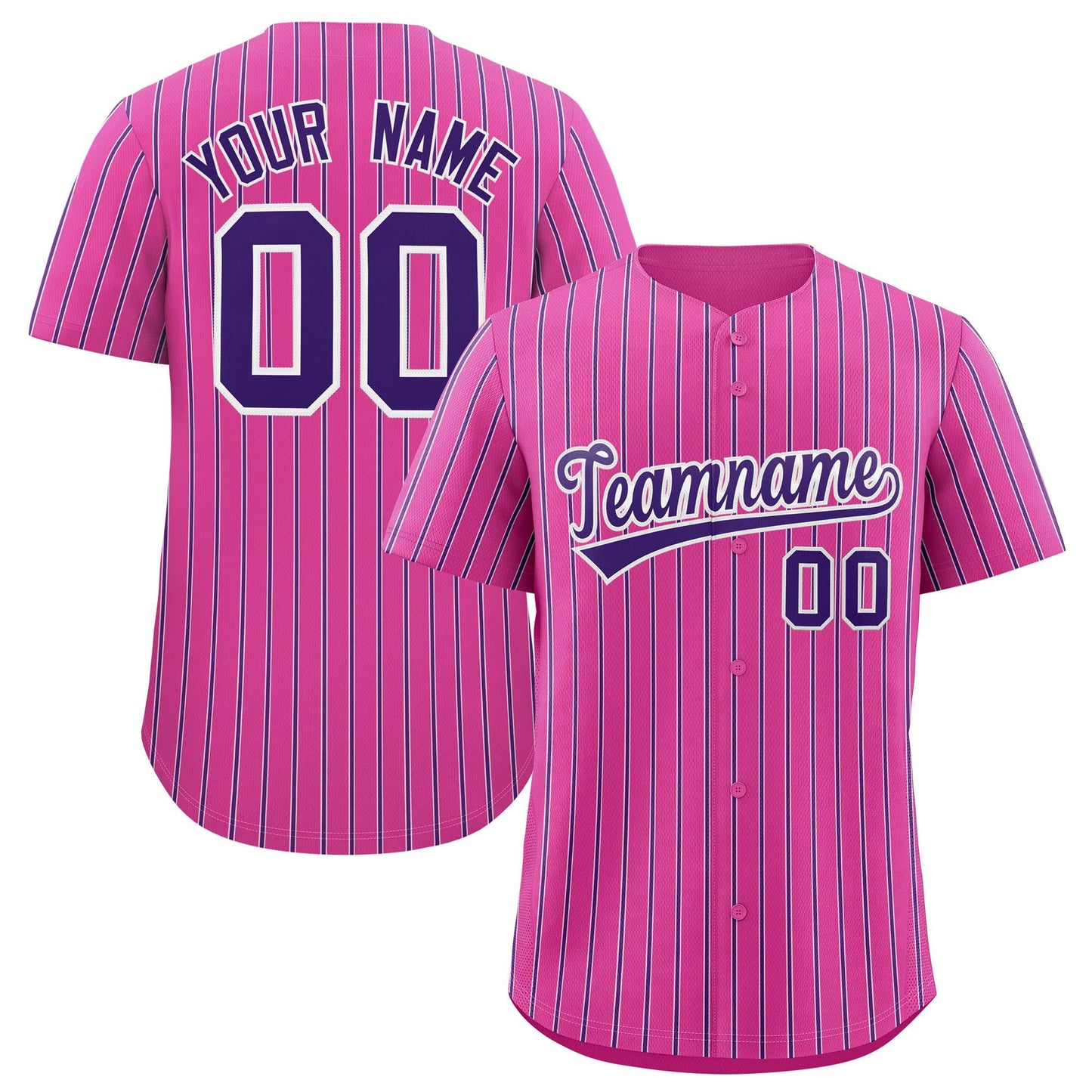 Custom Pink White Tricolor Stripe Fashion Authentic Baseball Jersey