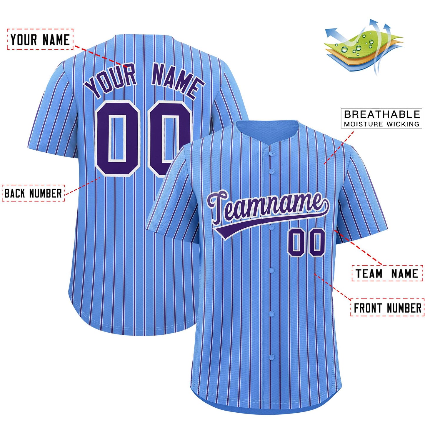 Custom Powder Blue White Tricolor Stripe Fashion Authentic Baseball Jersey Limited