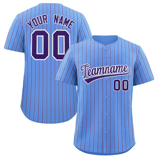 Custom Powder Blue White Tricolor Stripe Fashion Authentic Baseball Jersey