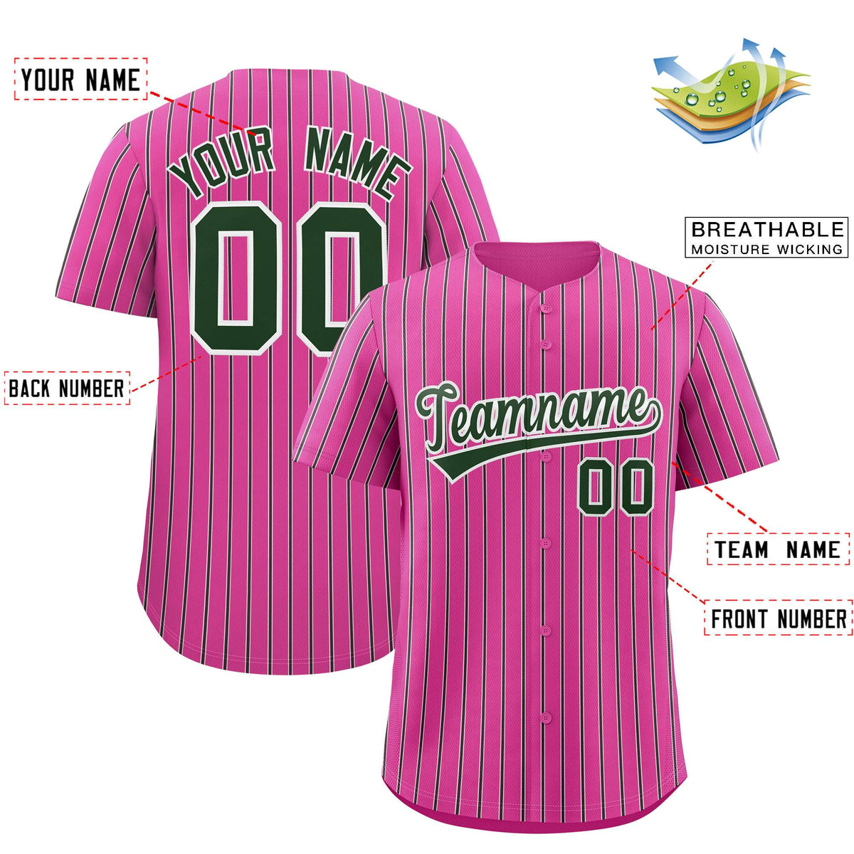 Custom Pink White Tricolor Stripe Fashion Authentic Baseball Jersey Limited