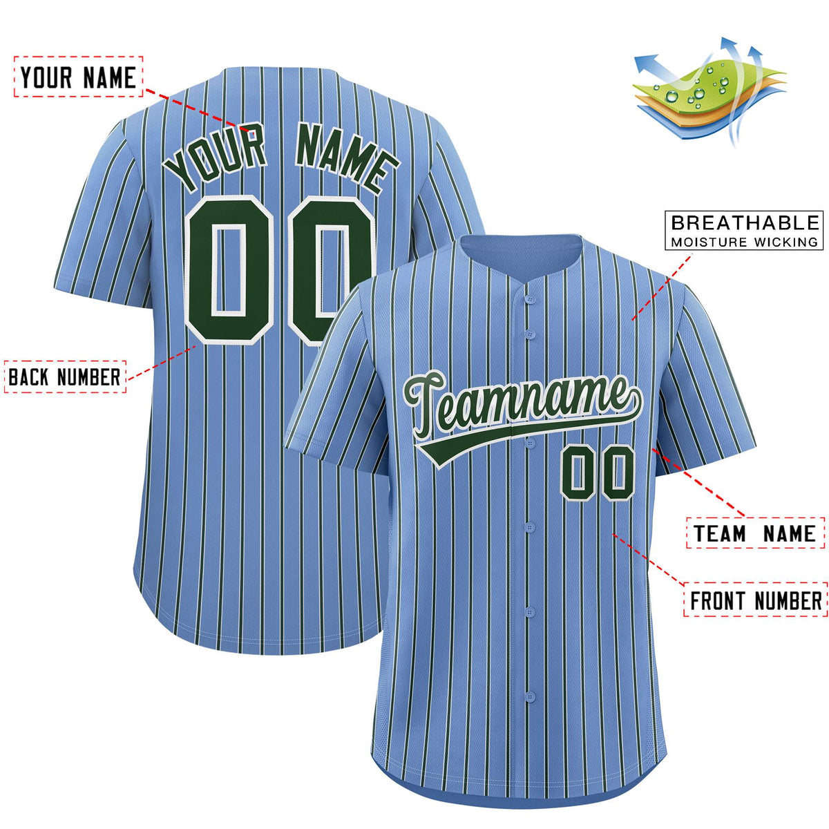 Custom Light Blue White Tricolor Stripe Fashion Authentic Baseball Jersey Limited