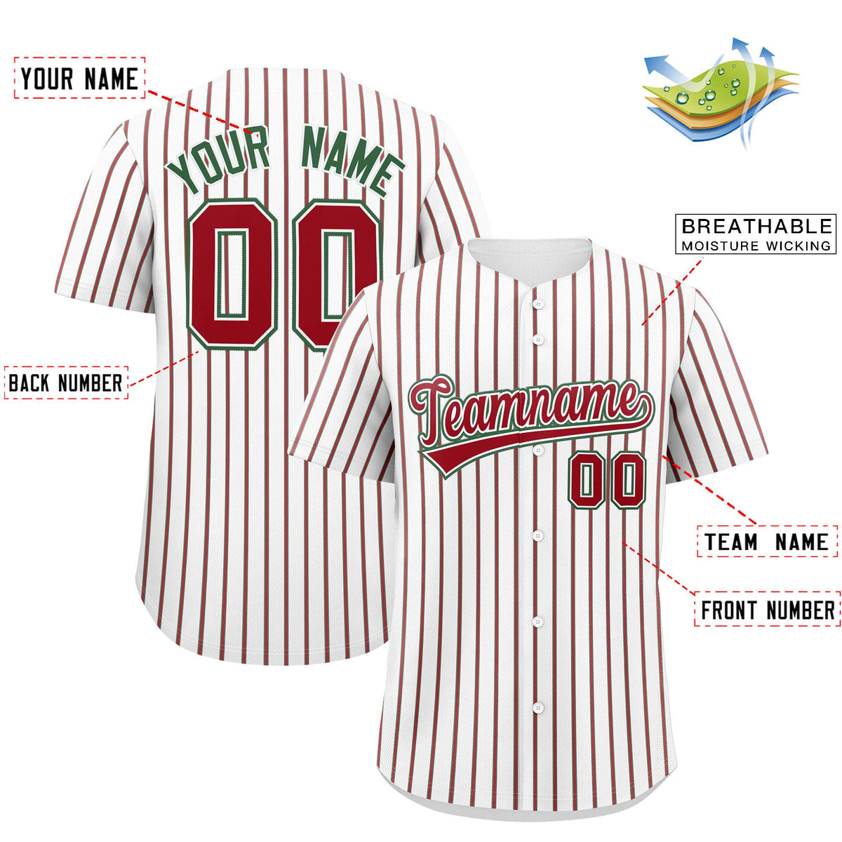Custom White Kelly Green Tricolor Stripe Fashion Authentic Baseball Jersey Limited