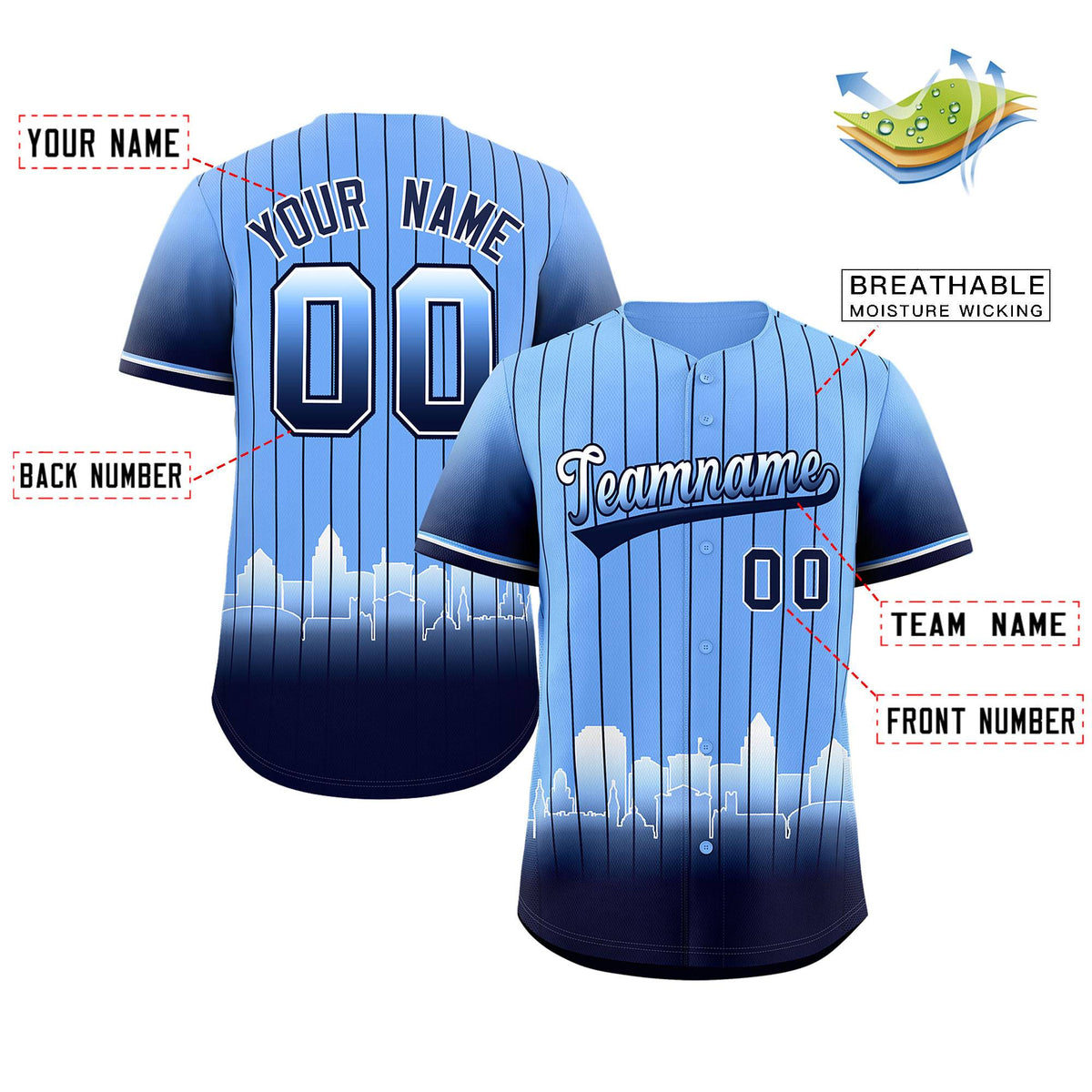 Custom Light Blue Tampa City Silhouette Authentic Baseball Jersey Limited