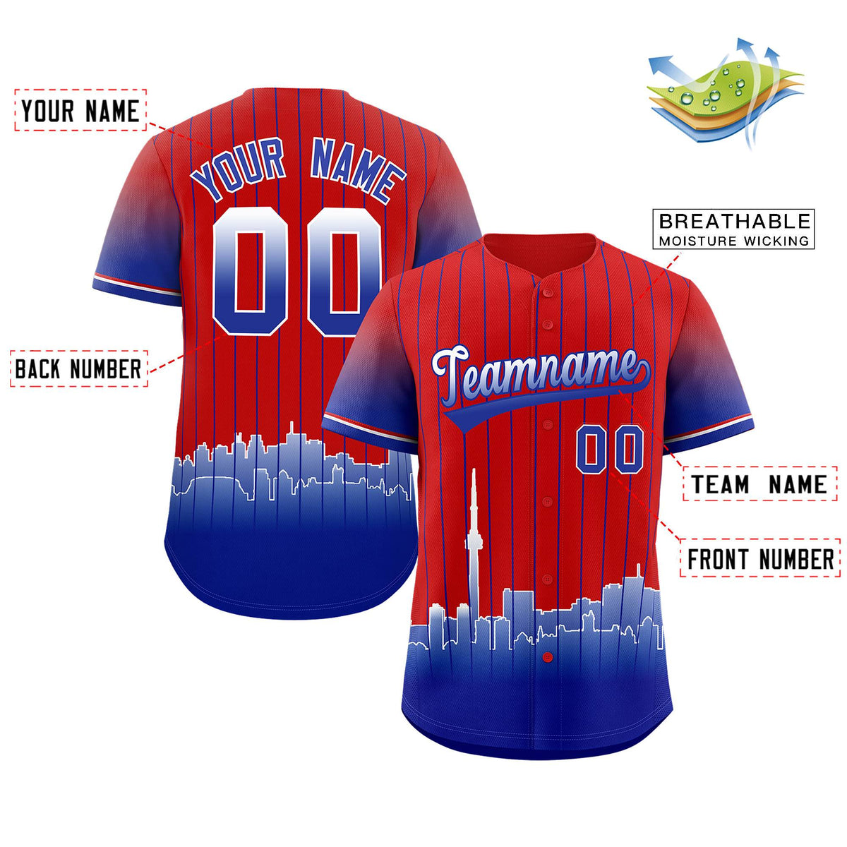 Custom Red Toronto City Silhouette Authentic Baseball Jersey Limited