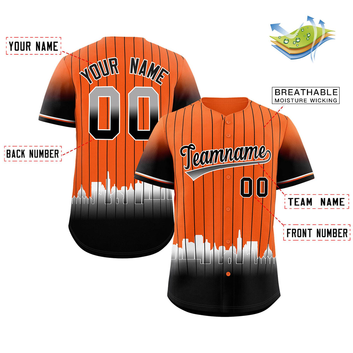 Custom Orange San-Francisco City Silhouette Authentic Baseball Jersey Limited