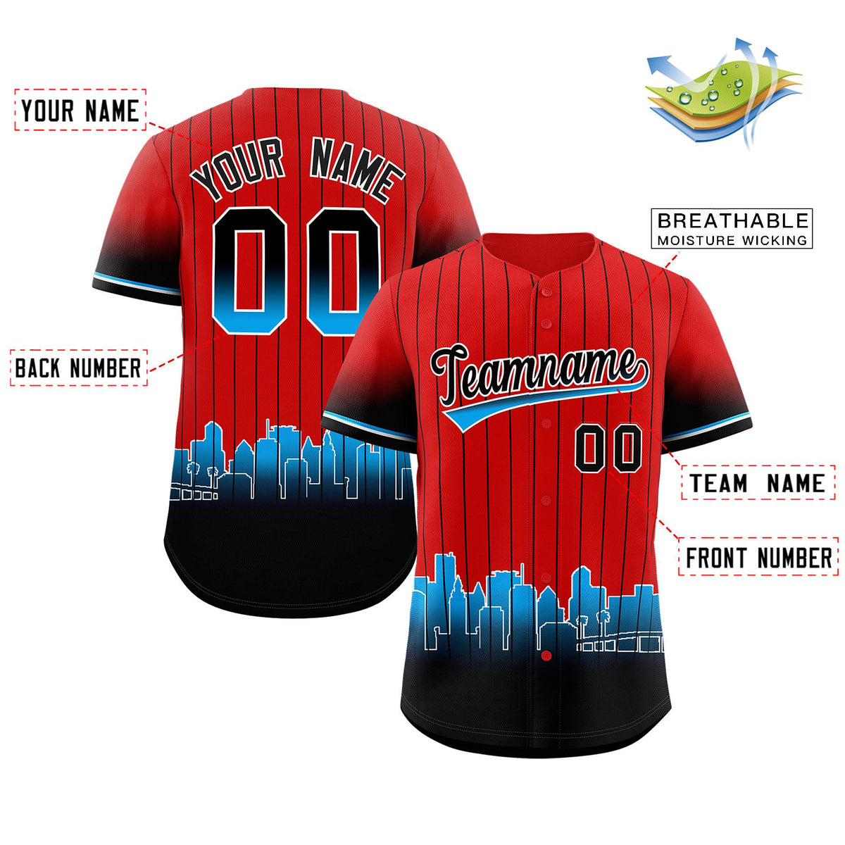 Custom Red Miami City Silhouette Authentic Baseball Jersey Limited