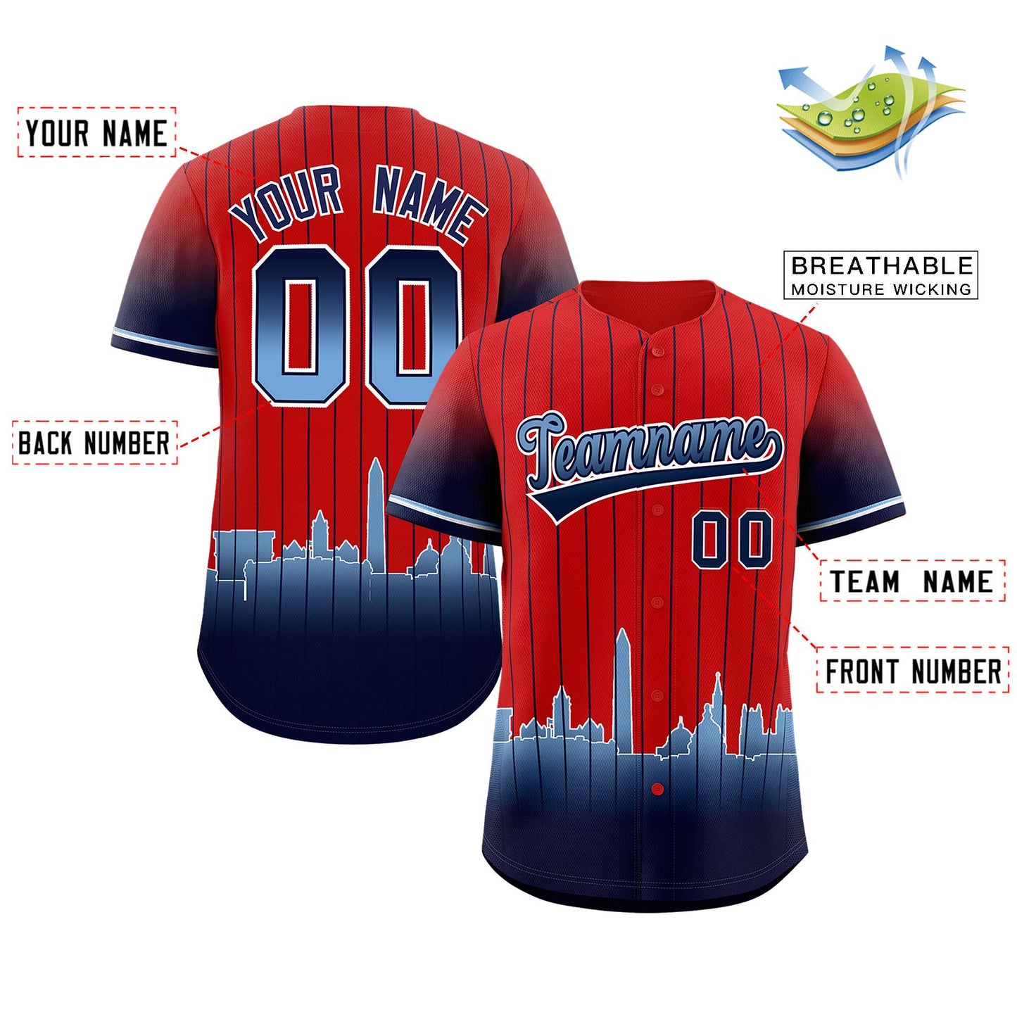 Custom Red Washington City Silhouette Authentic Baseball Jersey Limited