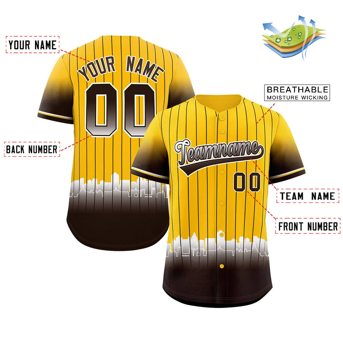 Custom Yellow San Diego City Silhouette Authentic Baseball Jersey Limited