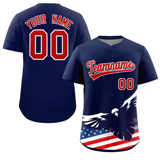 Custom Navy American Flag Eagle Personalized Baseball Jersey