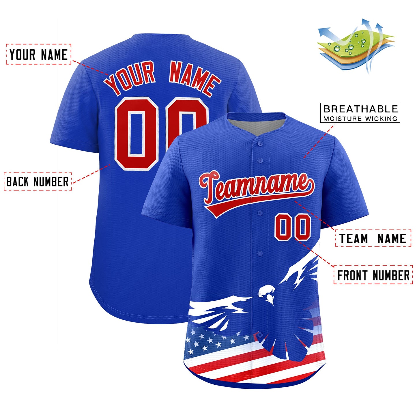 Custom Royal American Flag Eagle Personalized Baseball Jersey Limited