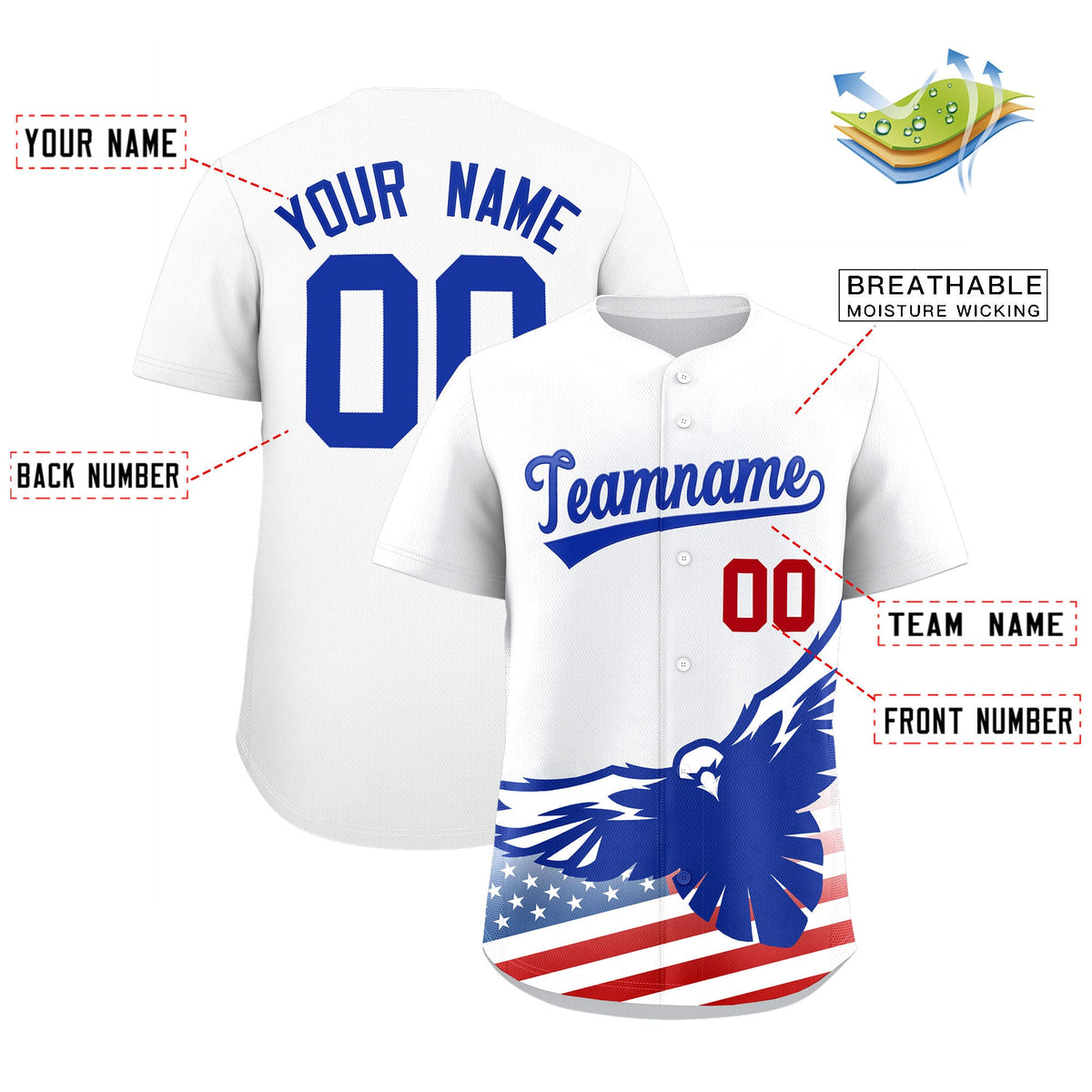 Custom White American Flag Eagle Personalized Baseball Jersey Limited