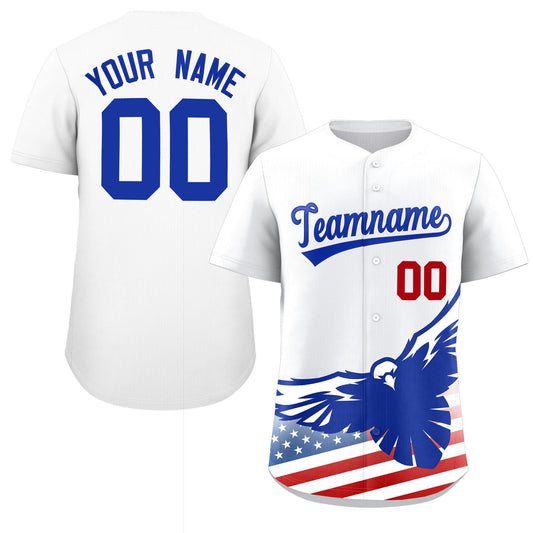 Custom White American Flag Eagle Personalized Baseball Jersey