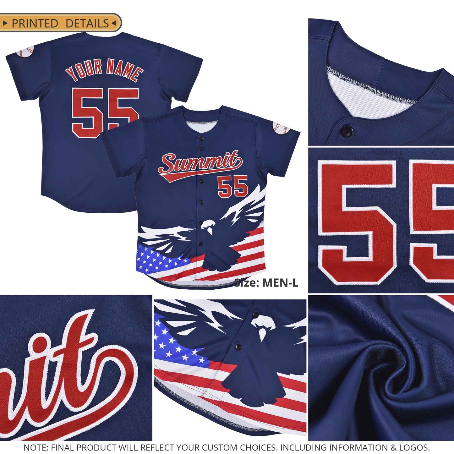 Custom White American Flag Eagle Personalized Baseball Jersey Limited